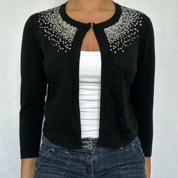 VTG Glam Sequin Embellished Cardigan Sz XL Regencycore Y2K Bimbo, Dark Academia - Picture 1 of 10